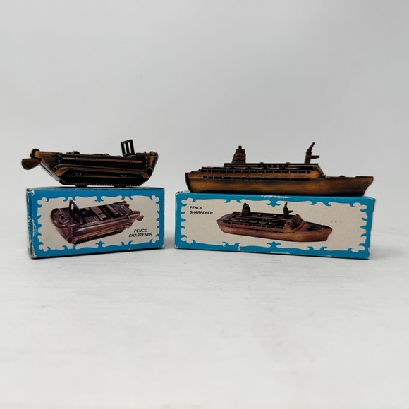 Other - Vintage Die Cast Military Mini Pencil Sharpeners Ship Boat Miniature Lot of‎ 2